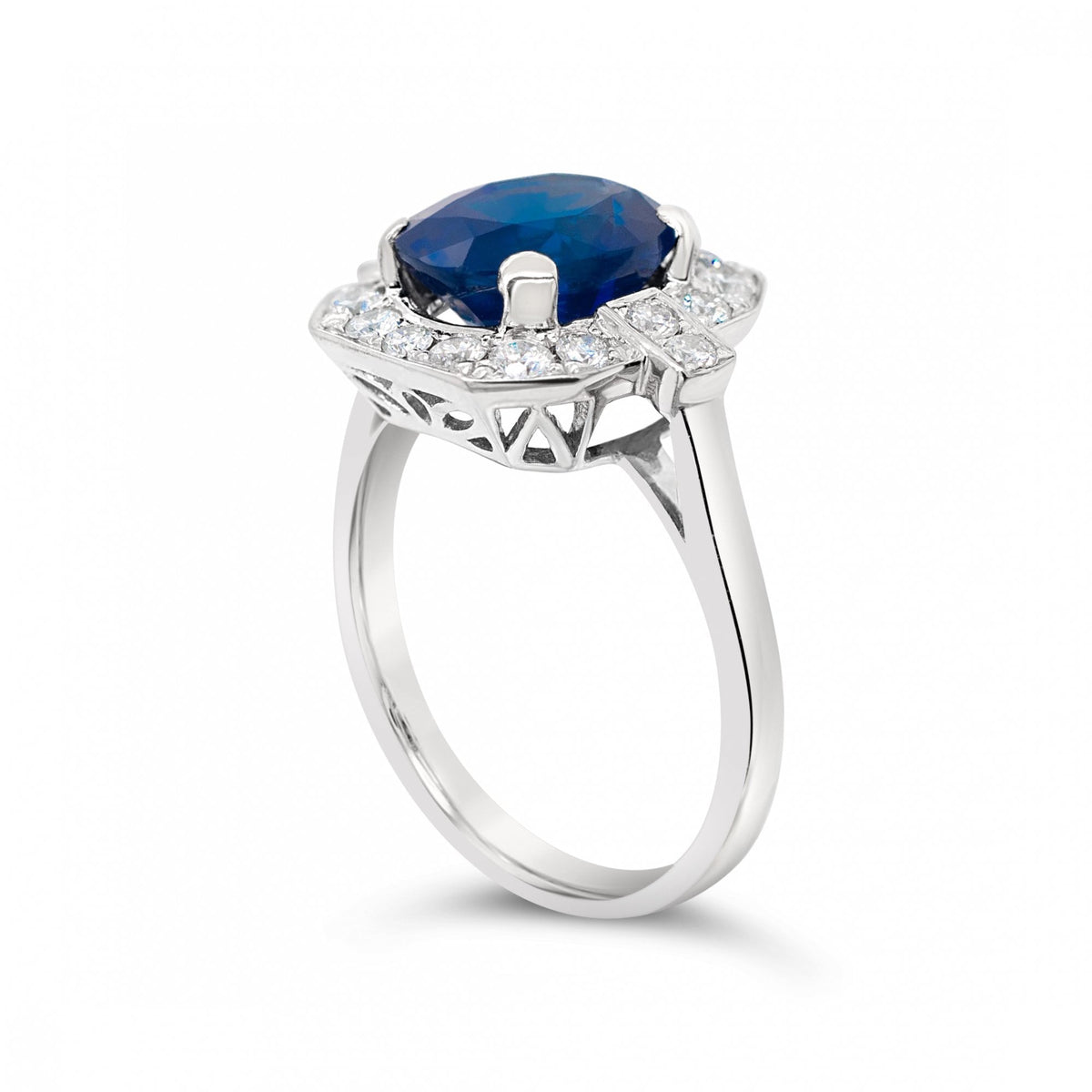4.04ct Certified Oval Royal Blue Sapphire & 0.45ct Diamond 18ct White Gold Ring