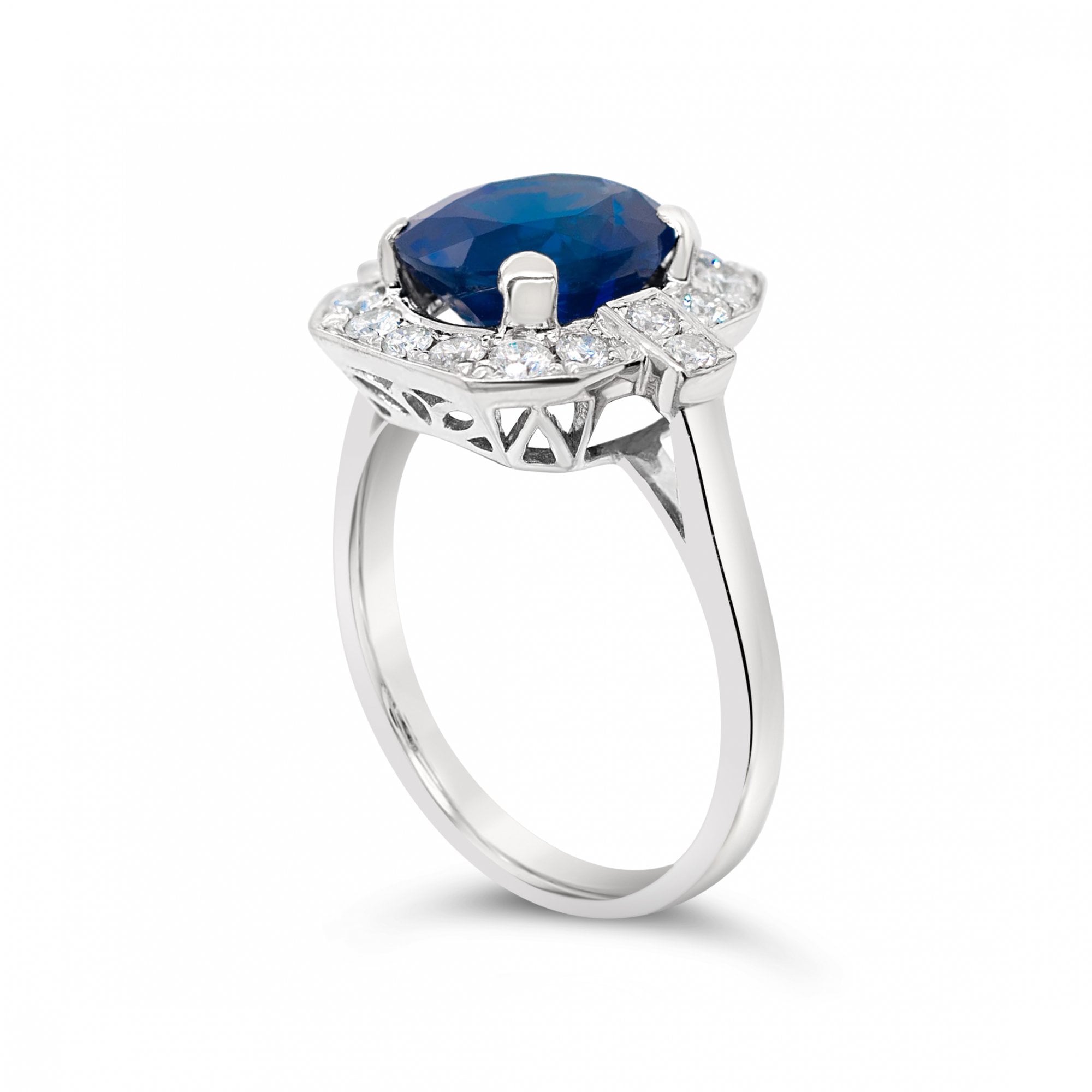 4.04ct Certified Oval Royal Blue Sapphire & 0.45ct Diamond 18ct White Gold Ring