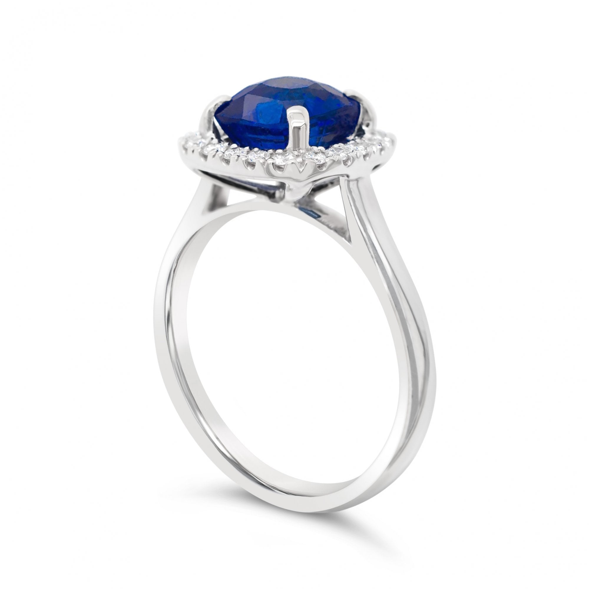 3.01ct Certified Cornflower Blue Sapphire & 0.24ct Diamond 18ct White Gold Ring
