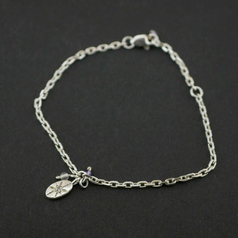 (NE6) Silver 925 6 inch Purple Bead Bracelet (2.0mm) 2.0 grams