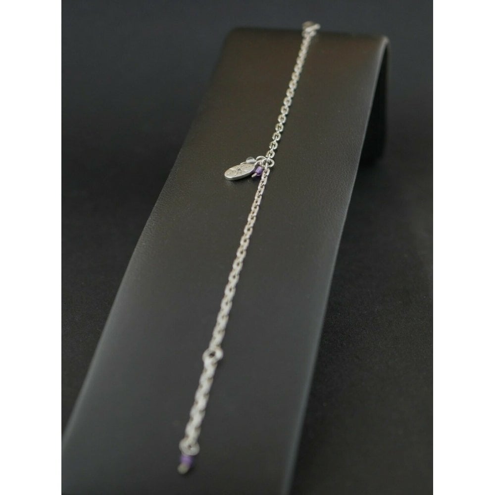 (NE6) Silver 925 6 inch Purple Bead Bracelet (2.0mm) 2.0 grams