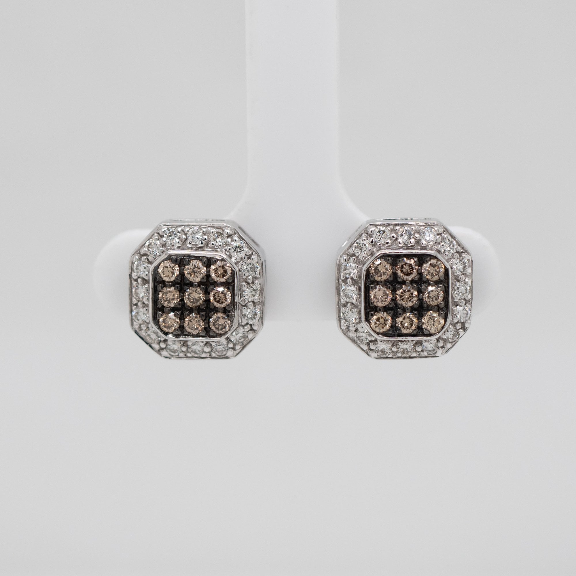 14ct White Gold Champagne 1ct Diamond Octagon Halo Stud Earrings