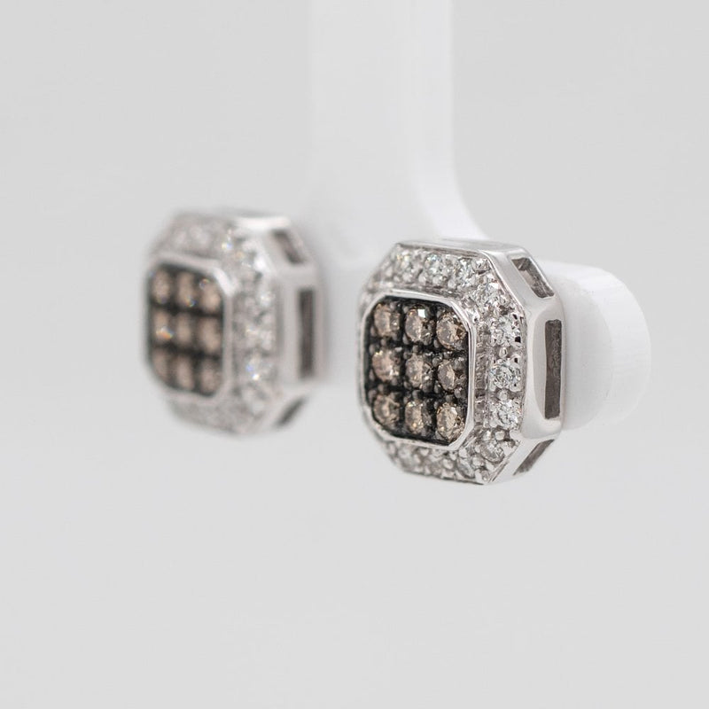 14ct White Gold Champagne 1ct Diamond Octagon Halo Stud Earrings