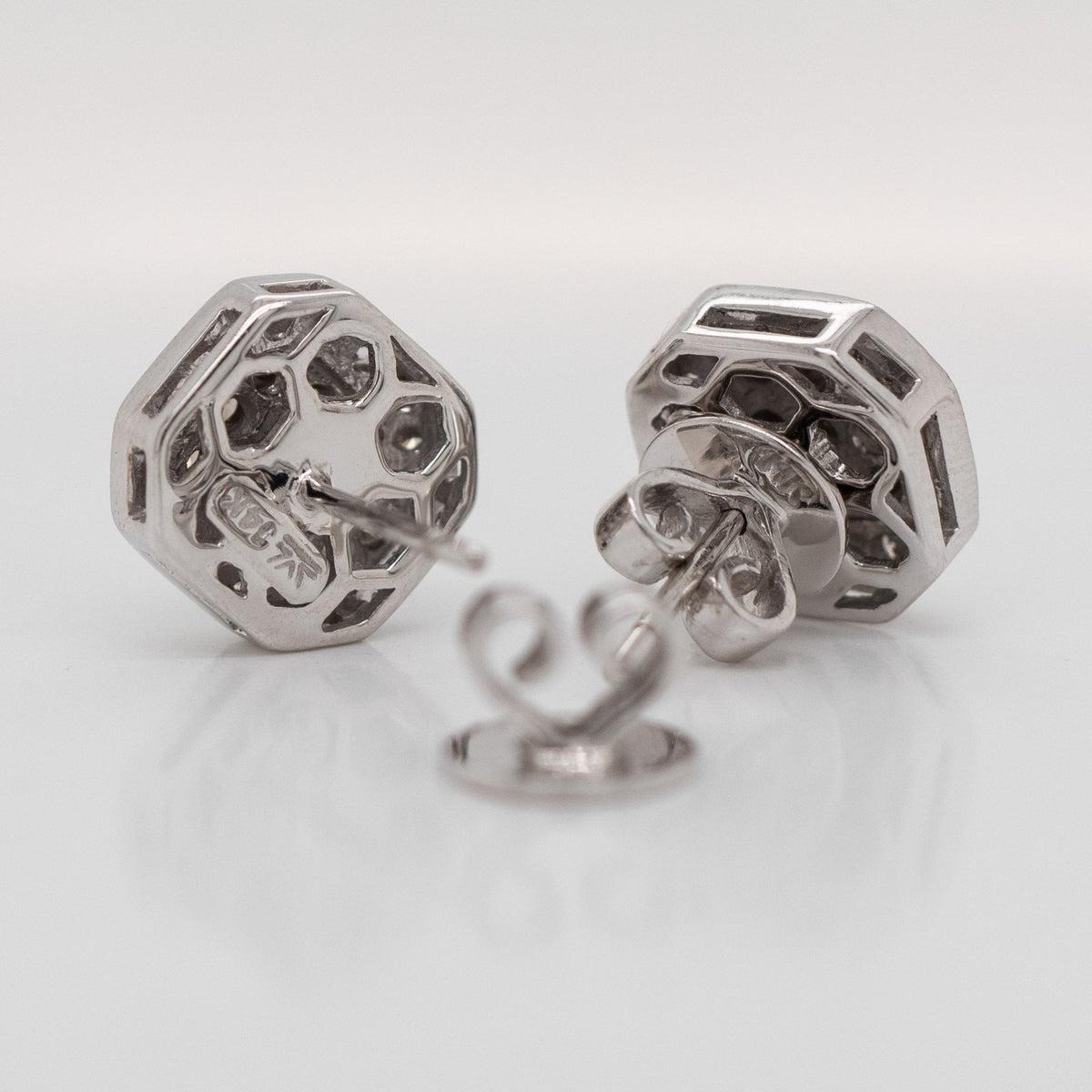 14ct White Gold Champagne 1ct Diamond Octagon Halo Stud Earrings