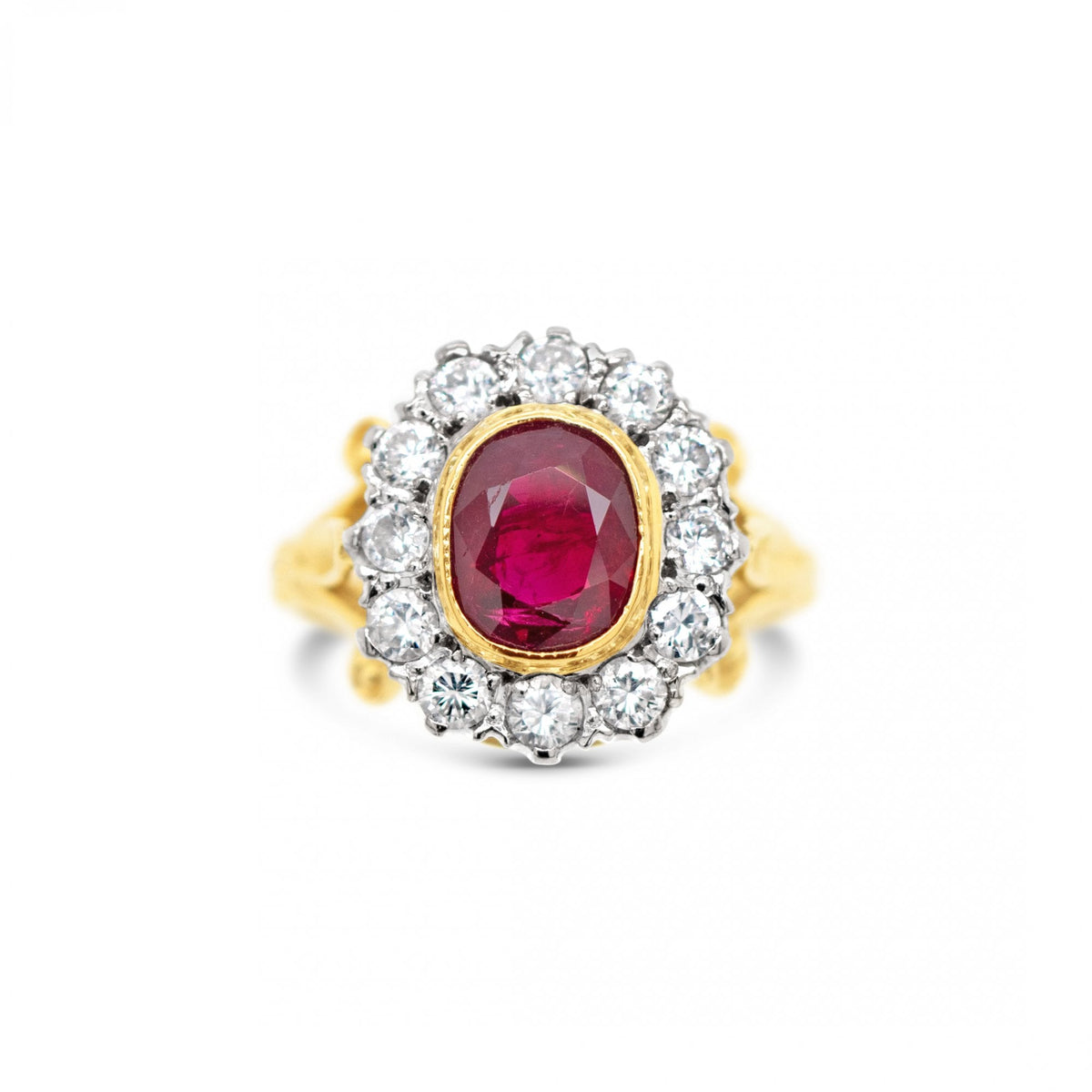 Vintage 18ct Yellow Gold 1.25ct Ruby & 0.6ct Diamond Cluster Ring 5.2g