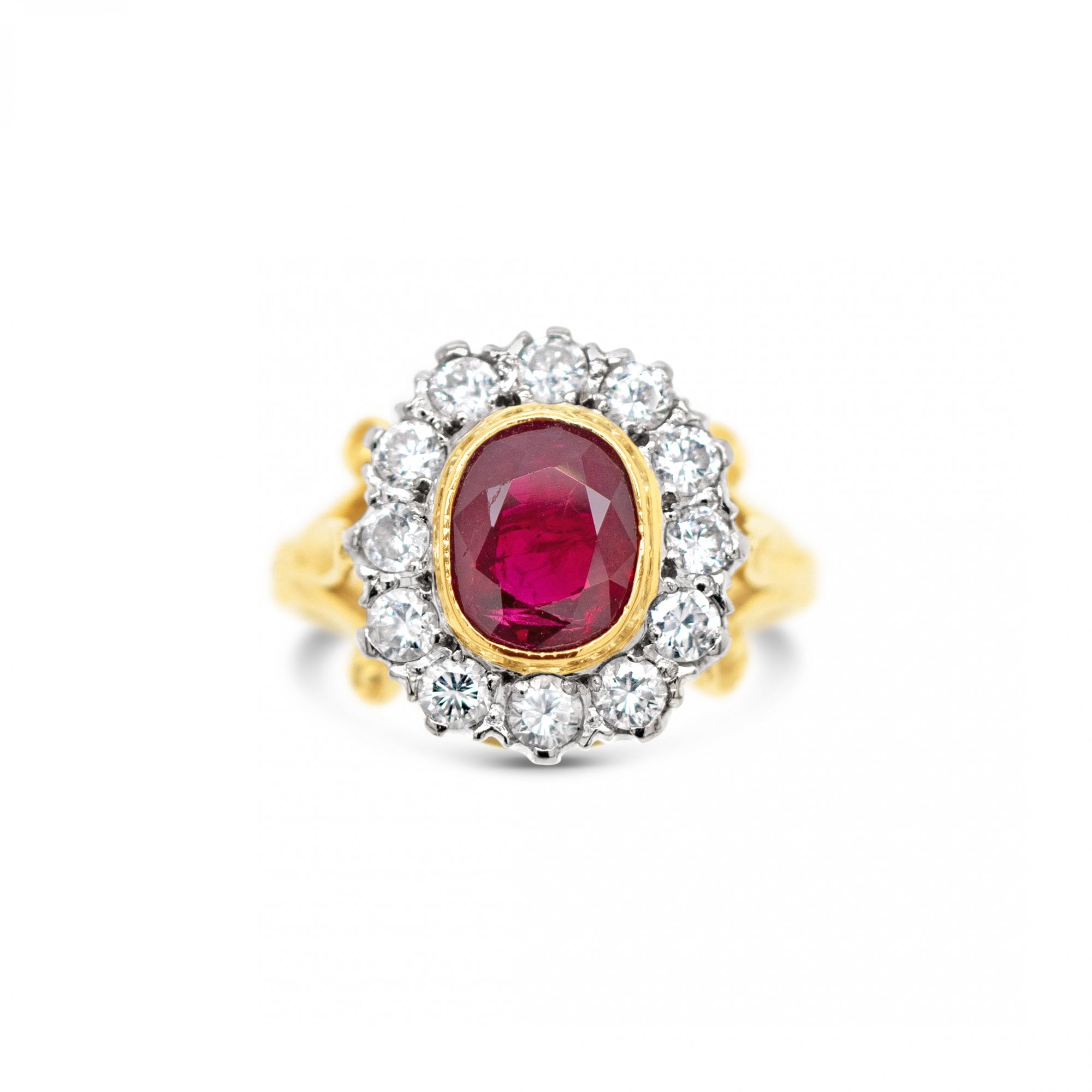 Vintage 18ct Yellow Gold 1.25ct Ruby & 0.6ct Diamond Cluster Ring 5.2g