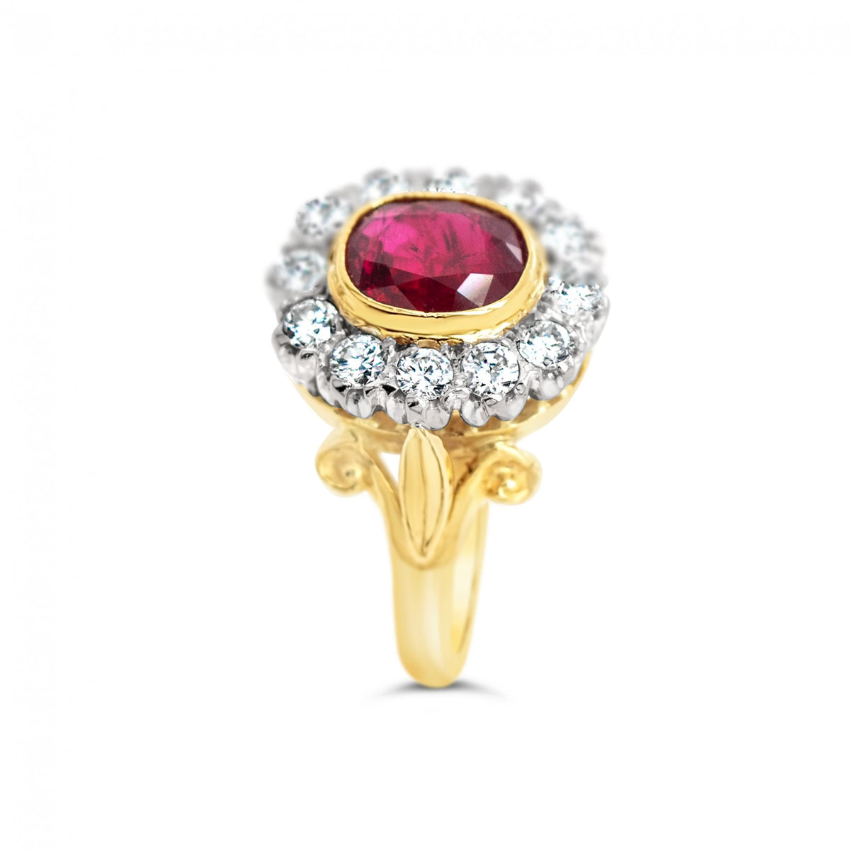 Vintage 18ct Yellow Gold 1.25ct Ruby & 0.6ct Diamond Cluster Ring 5.2g