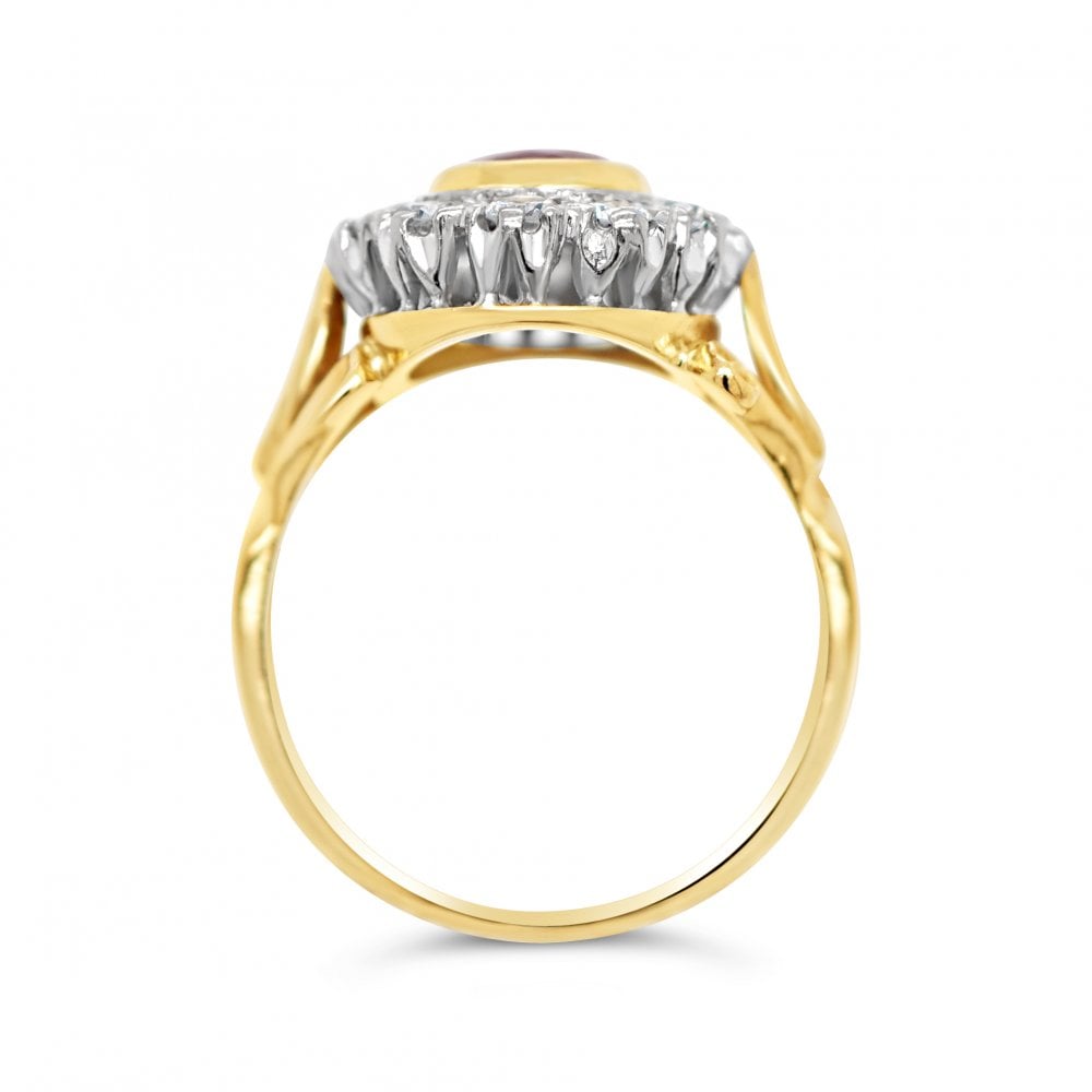 Vintage 18ct Yellow Gold 1.25ct Ruby & 0.6ct Diamond Cluster Ring 5.2g