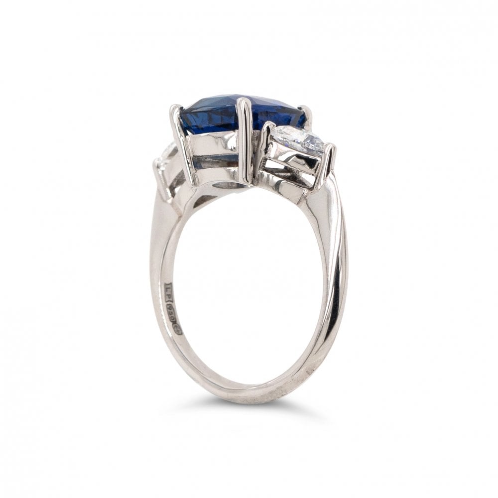4.05ct Royal Blue Sapphire & 1.34ct G VS2 Diamond Platinum Trilogy Ring 6.9g