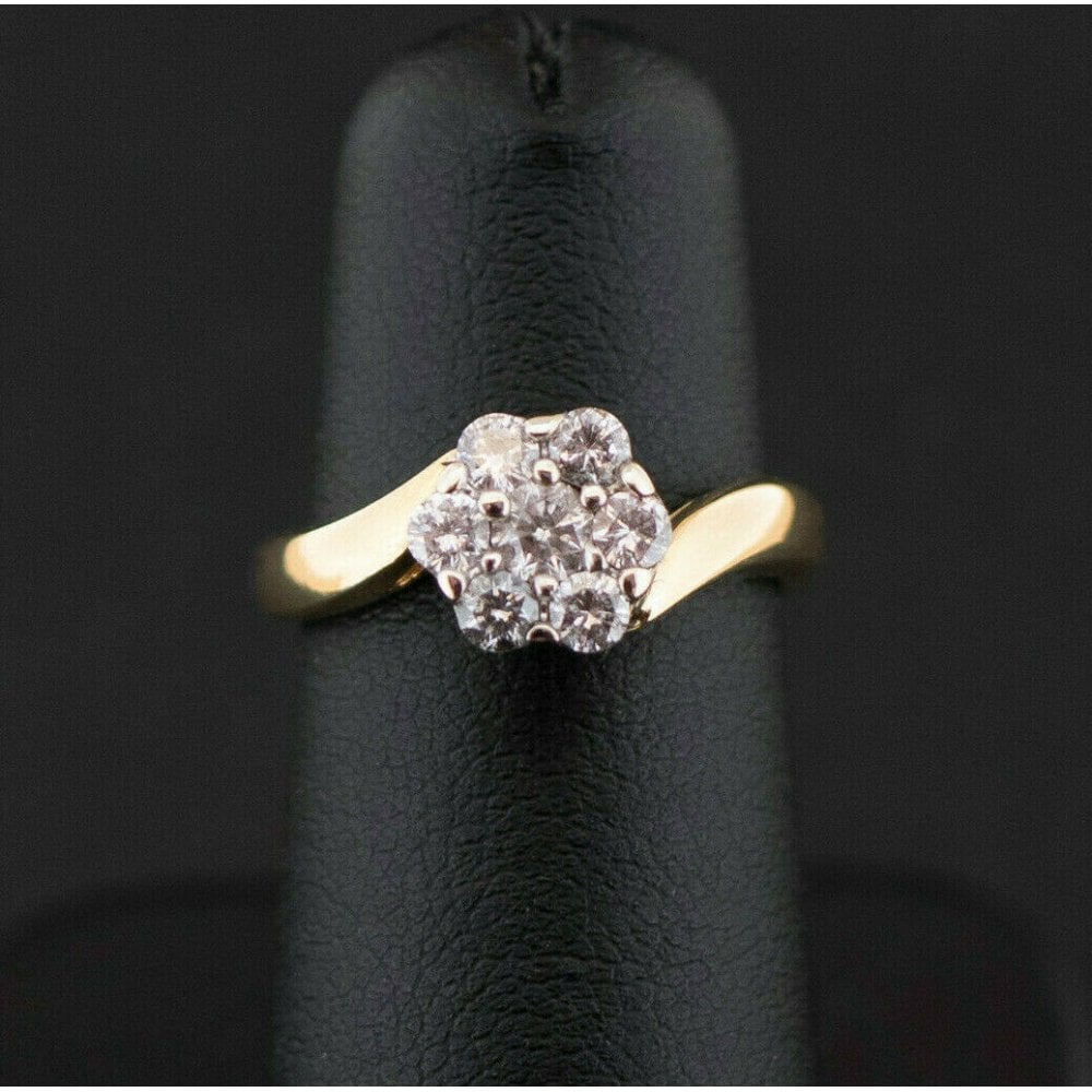 18ct Yellow Gold 0.5ct Diamond Offset Cluster Ring 4.2gms Size H