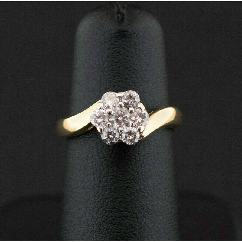 18ct Yellow Gold 0.5ct Diamond Offset Cluster Ring 4.2gms Size H