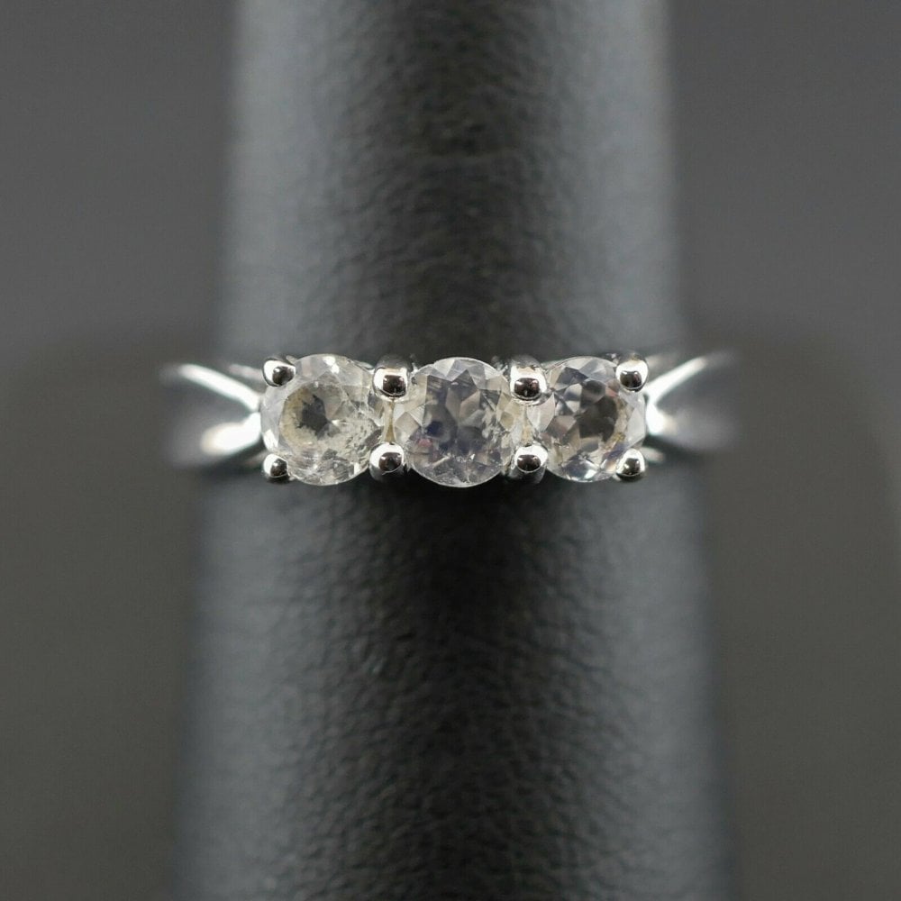 9ct White Gold Moonstone Trilogy Ring 3.3gms Size N