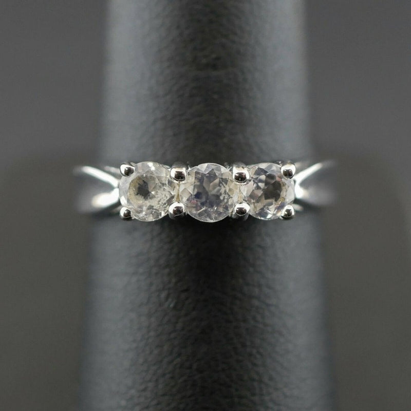 9ct White Gold Moonstone Trilogy Ring 3.3gms Size N