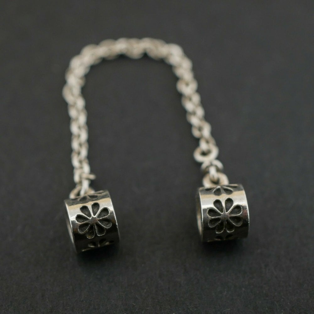 Silver 925 Flowers Safety Chain Bracelet Charm 3.6 grams