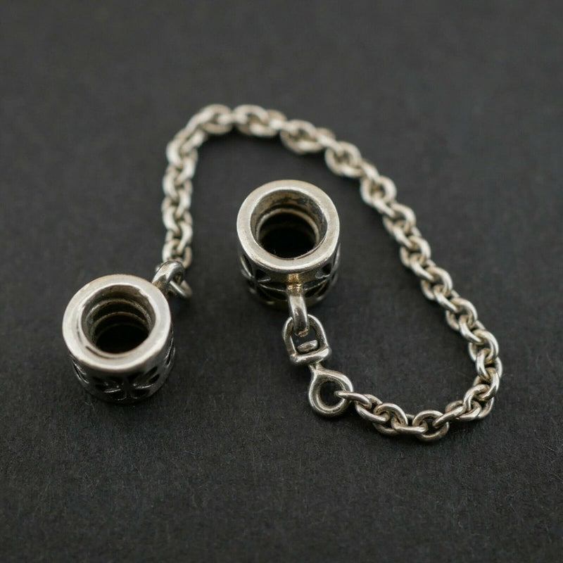 Silver 925 Flowers Safety Chain Bracelet Charm 3.6 grams