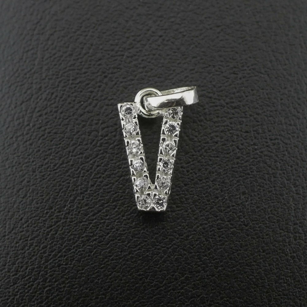 Silver 925 Cubic Zirconia Letter 'V' Pendant/Charm 1.2 grams