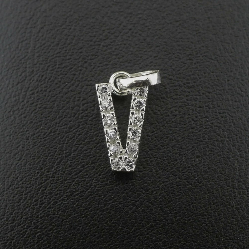 Silver 925 Cubic Zirconia Letter 'V' Pendant/Charm 1.2 grams