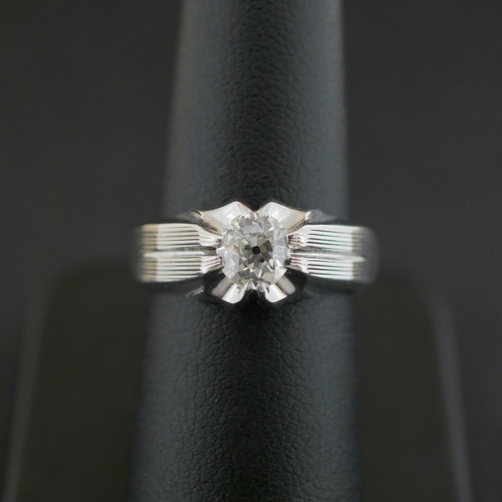 18ct White Gold 0.74CT Diamond Solitaire Gypsy Style Ring 8.1gms Size M