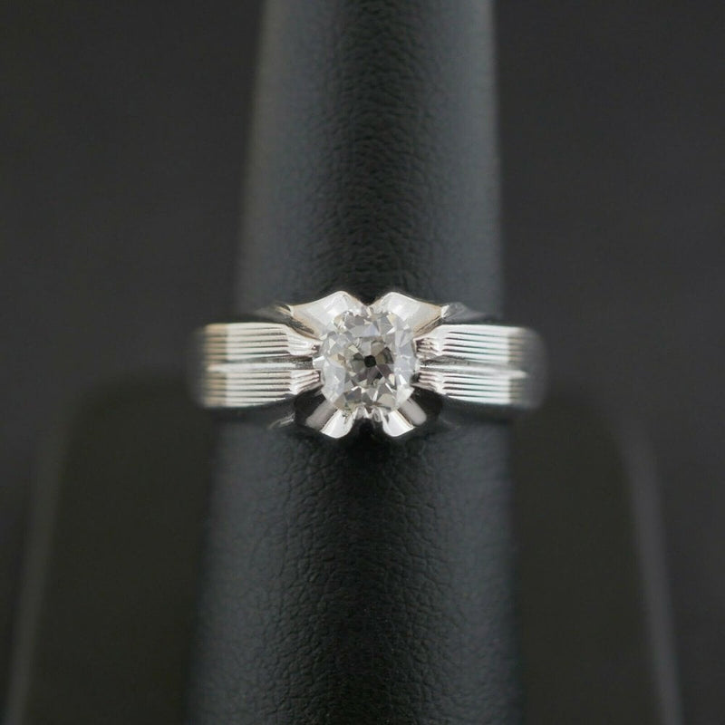 18ct White Gold 0.74CT Diamond Solitaire Gypsy Style Ring 8.1gms Size M