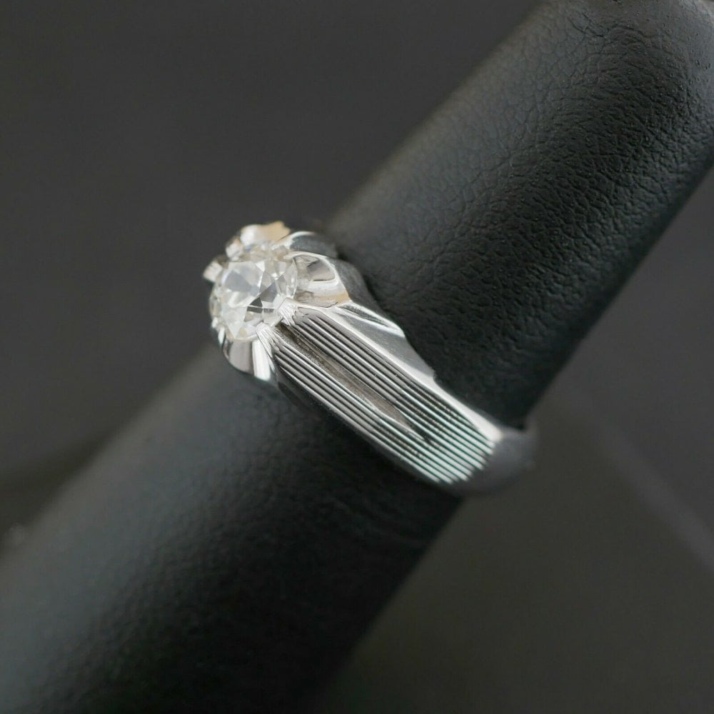 18ct White Gold 0.74CT Diamond Solitaire Gypsy Style Ring 8.1gms Size M