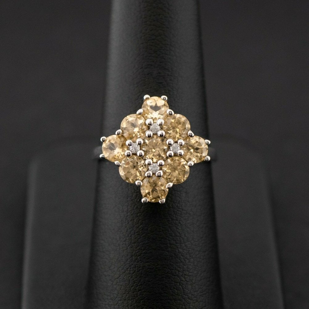 Sterling Silver 925 Peach Gemstone Cluster Ring Size N 3.6grams