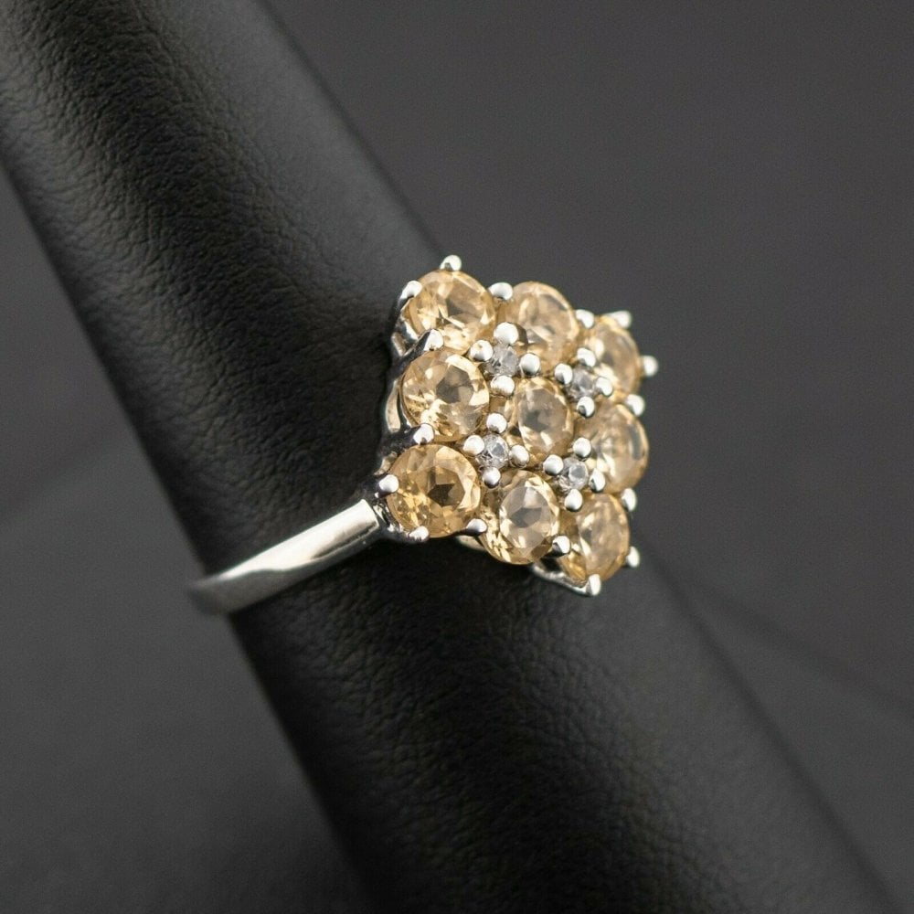 Sterling Silver 925 Peach Gemstone Cluster Ring Size N 3.6grams
