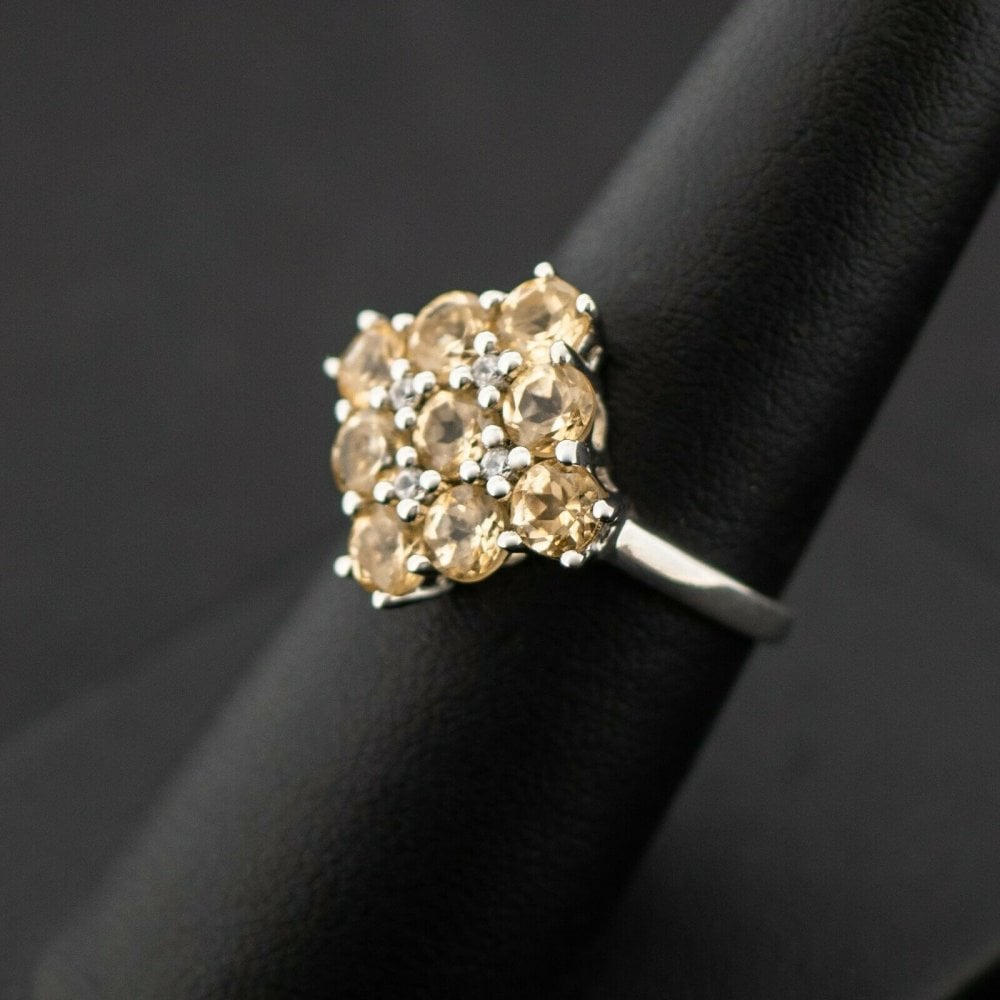 Sterling Silver 925 Peach Gemstone Cluster Ring Size N 3.6grams