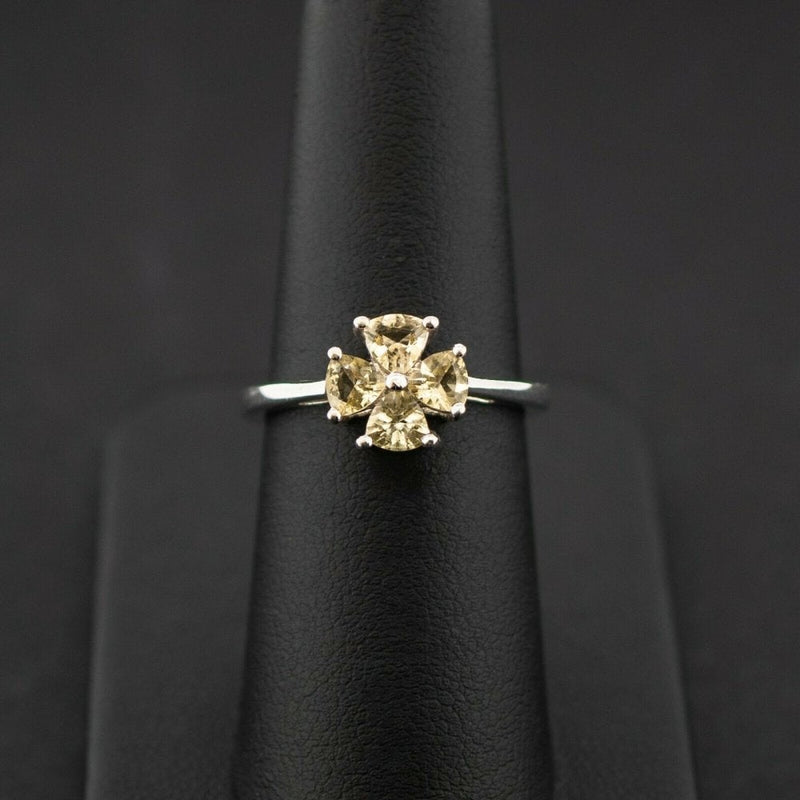 Sterling Silver 925 Yellow Gemstone Clover Cluster Ring 2.3grams Size N