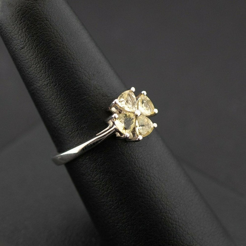 Sterling Silver 925 Yellow Gemstone Clover Cluster Ring 2.3grams Size N