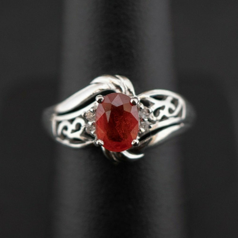 18ct White Gold Spessartite Garnet & Diamond Ring 4.2g Size N