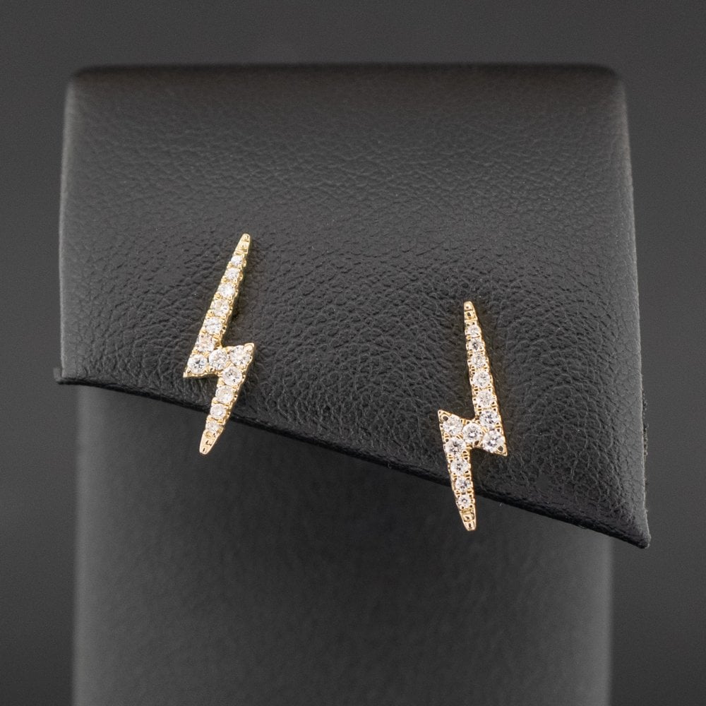9ct Yellow Gold 0.17ct Diamond Lightning Stud Earrings