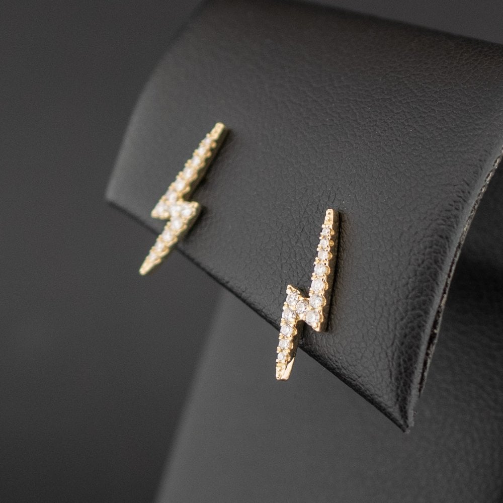 9ct Yellow Gold 0.17ct Diamond Lightning Stud Earrings