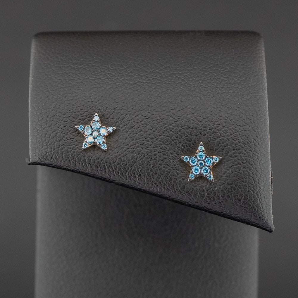 9ct Yellow Gold 0.14ct Blue Diamond Star Stud Earrings