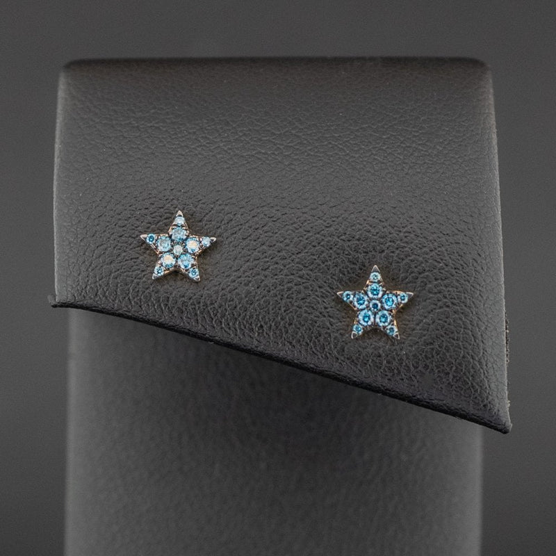 9ct Yellow Gold 0.14ct Blue Diamond Star Stud Earrings