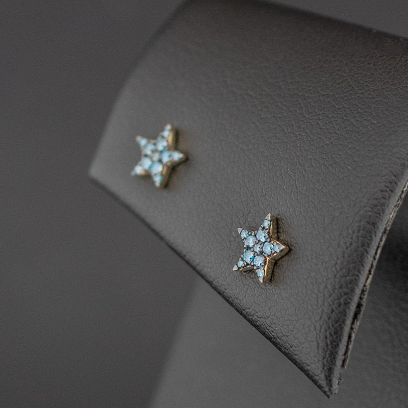 9ct Yellow Gold 0.14ct Blue Diamond Star Stud Earrings