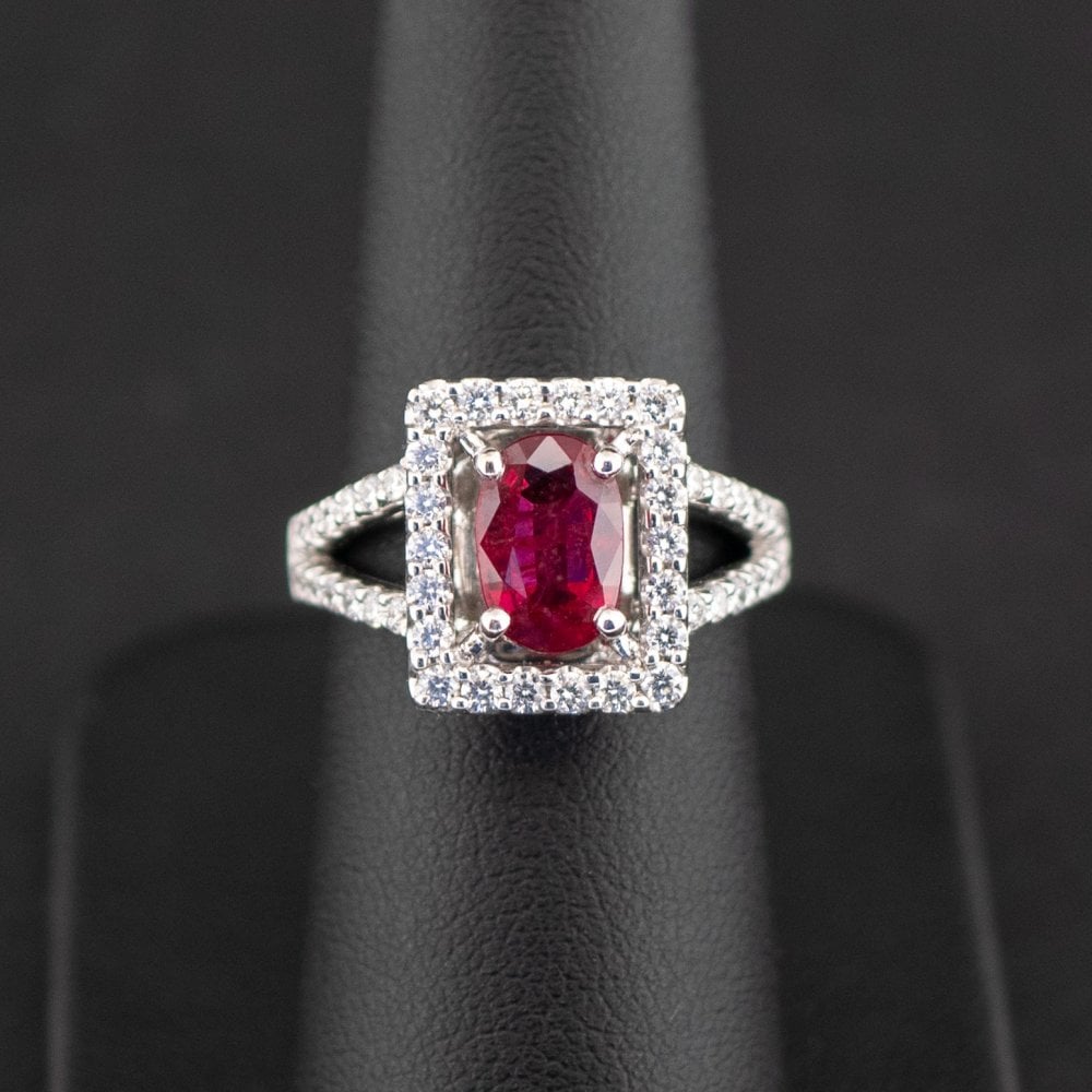 18ct White Gold Oval 1.58ct Ruby and 0.75Ct Diamond Ring with GIA Certificate