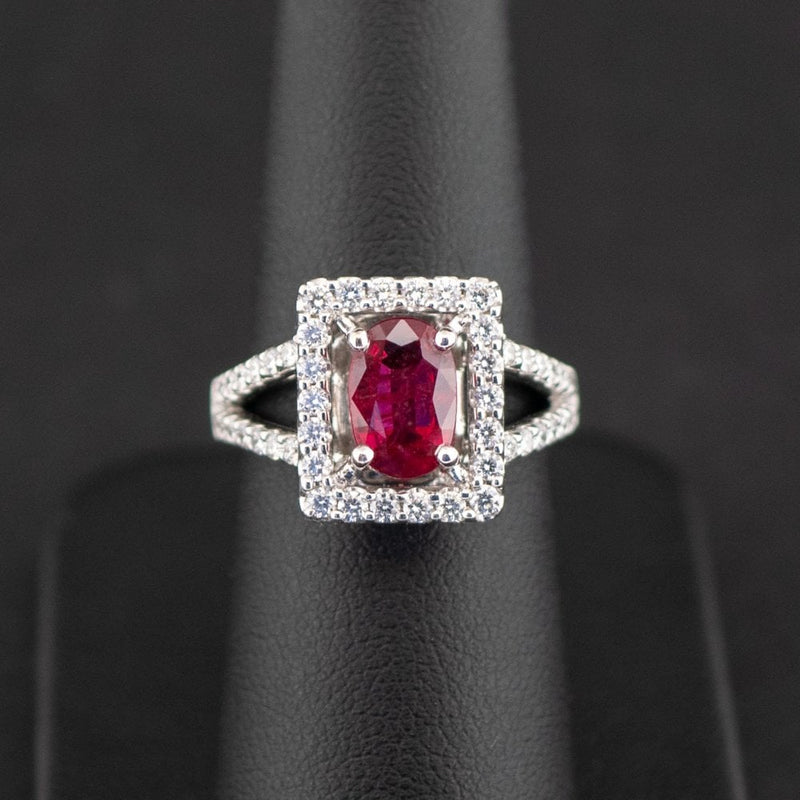 18ct White Gold Oval 1.58ct Ruby and 0.75Ct Diamond Ring with GIA Certificate