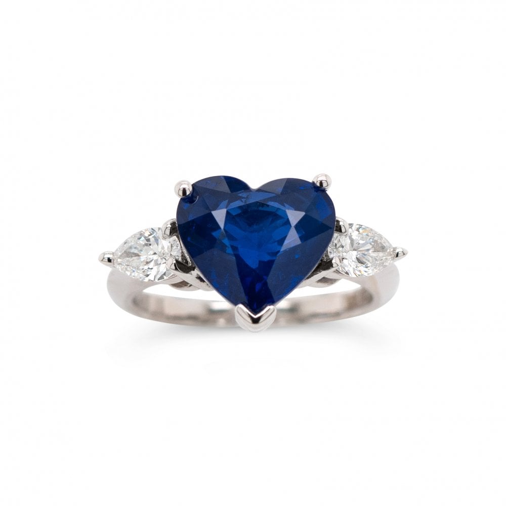 18ct White Gold 4.63ct Sapphire and 0.47ct Pear Cut Diamond Ring