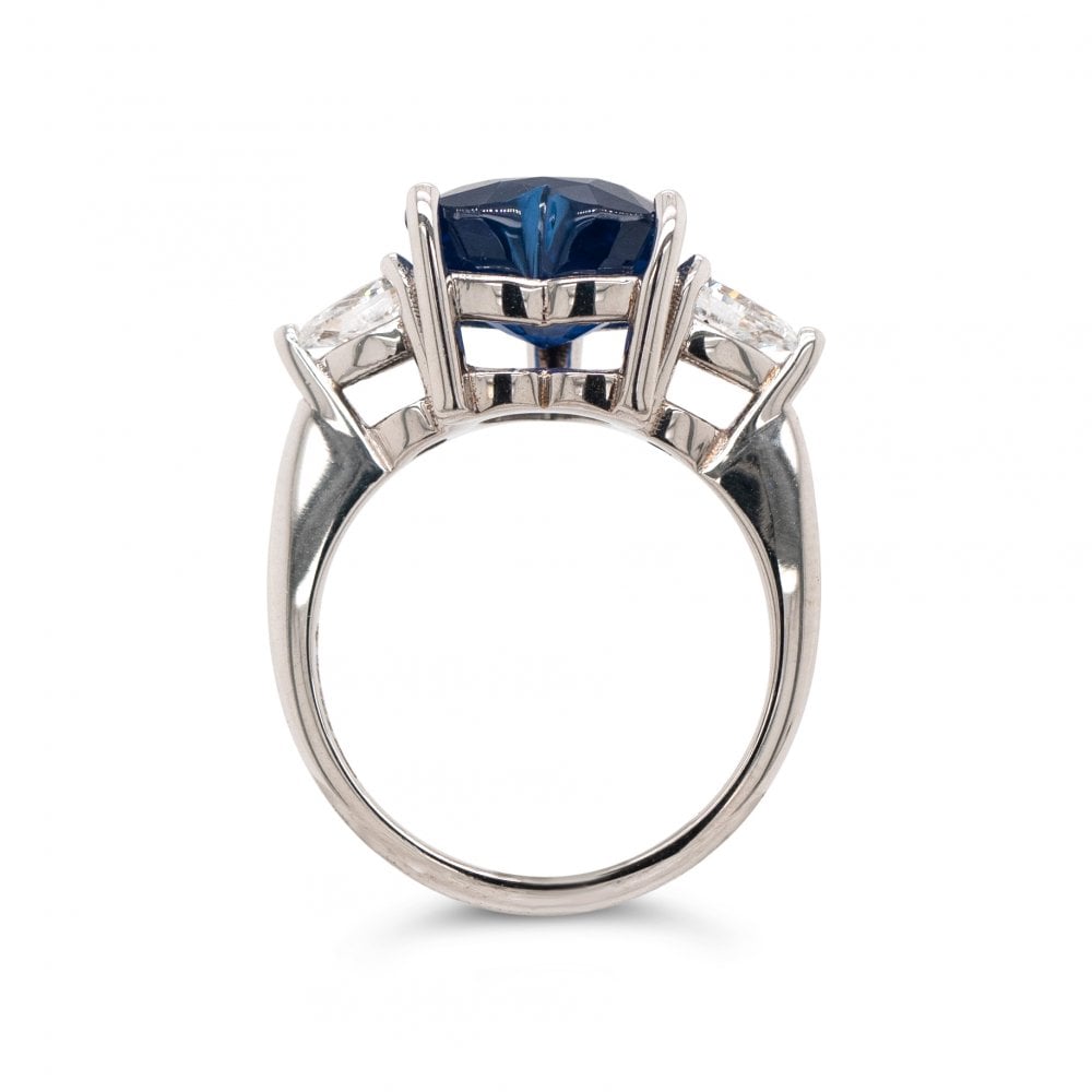 18ct White Gold 4.63ct Sapphire and 0.47ct Pear Cut Diamond Ring