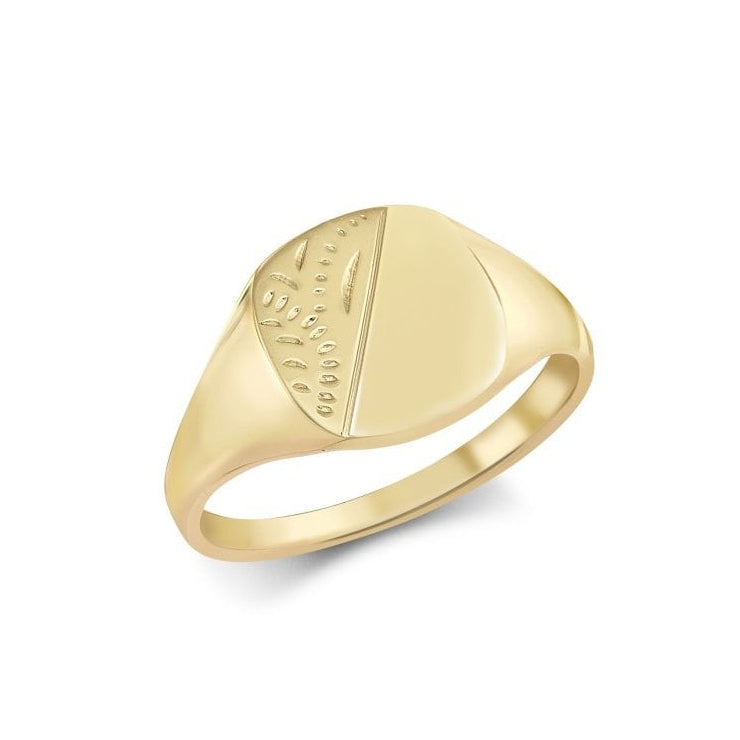 9ct Yellow Gold Cushion Diamond Cut Signet Ring