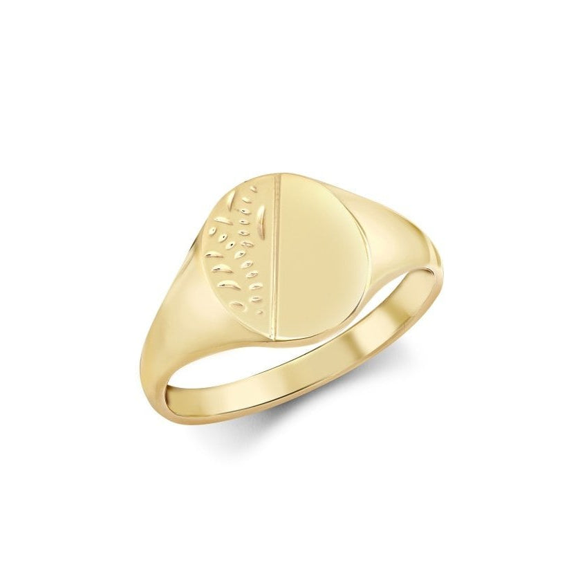 9ct Yellow Gold Oval Diamond Cut Signet Ring