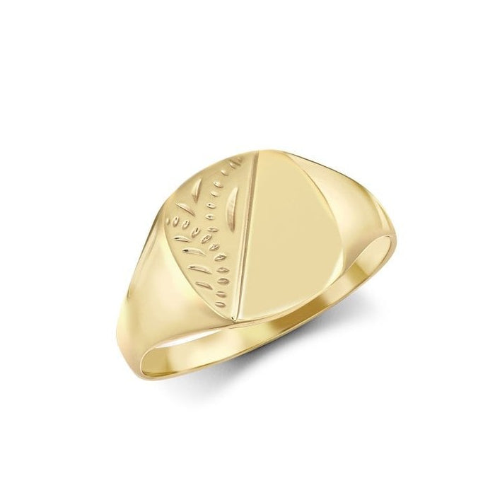 9ct Yellow Gold Diamond Cut Square Cushion Signet Ring