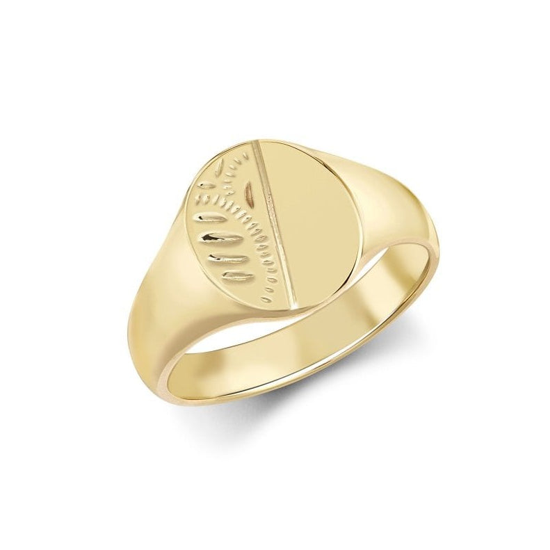 9ct Yellow Gold Diamond Cut Oval Signet Ring
