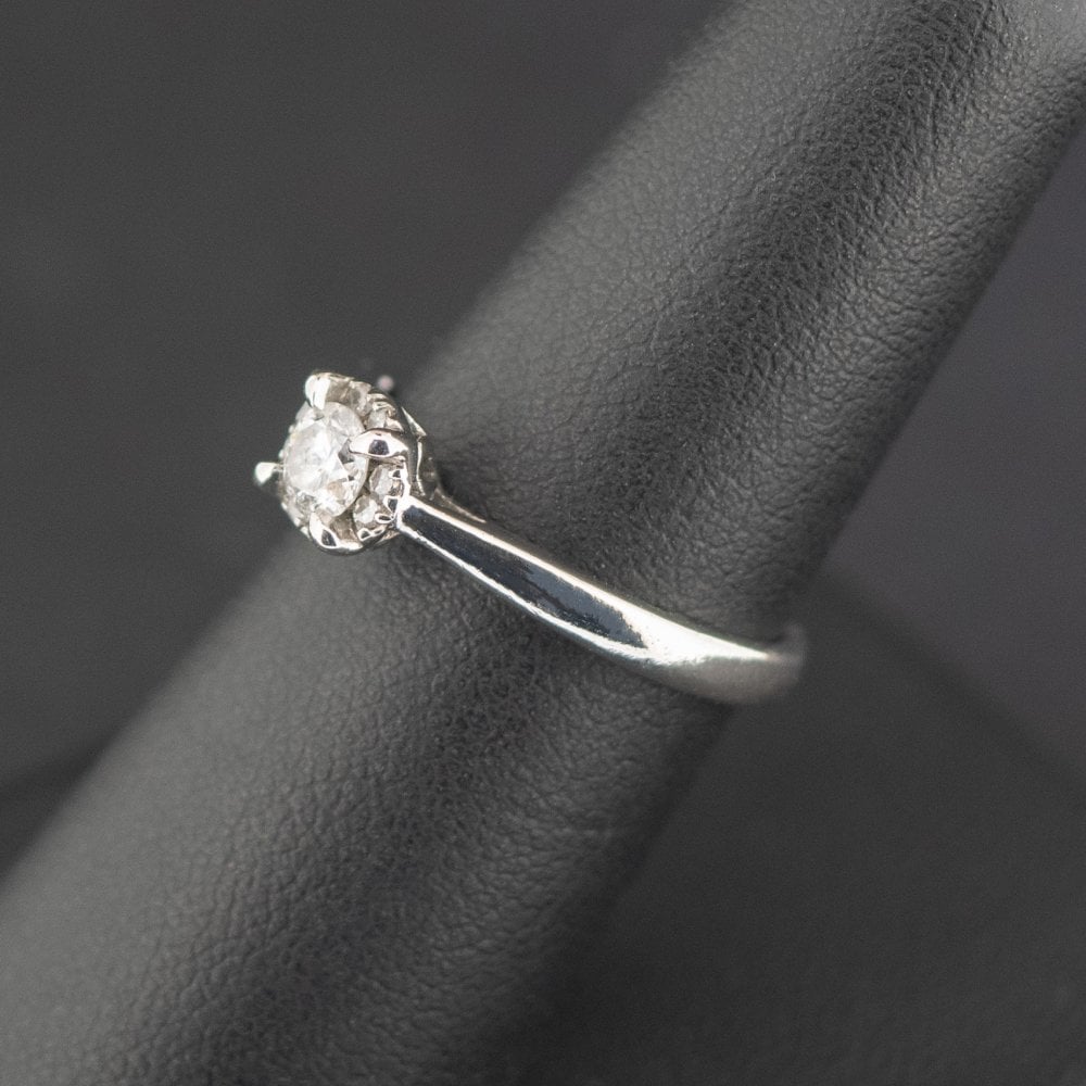 Palladium 950 0.33ct Diamond Clawed Halo Ring Size N