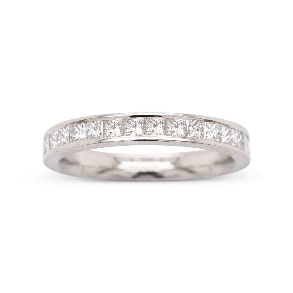Platinum Approx. 0.75ct Channel Set Princess Cut Diamond Engagement Ring Size M 1/2