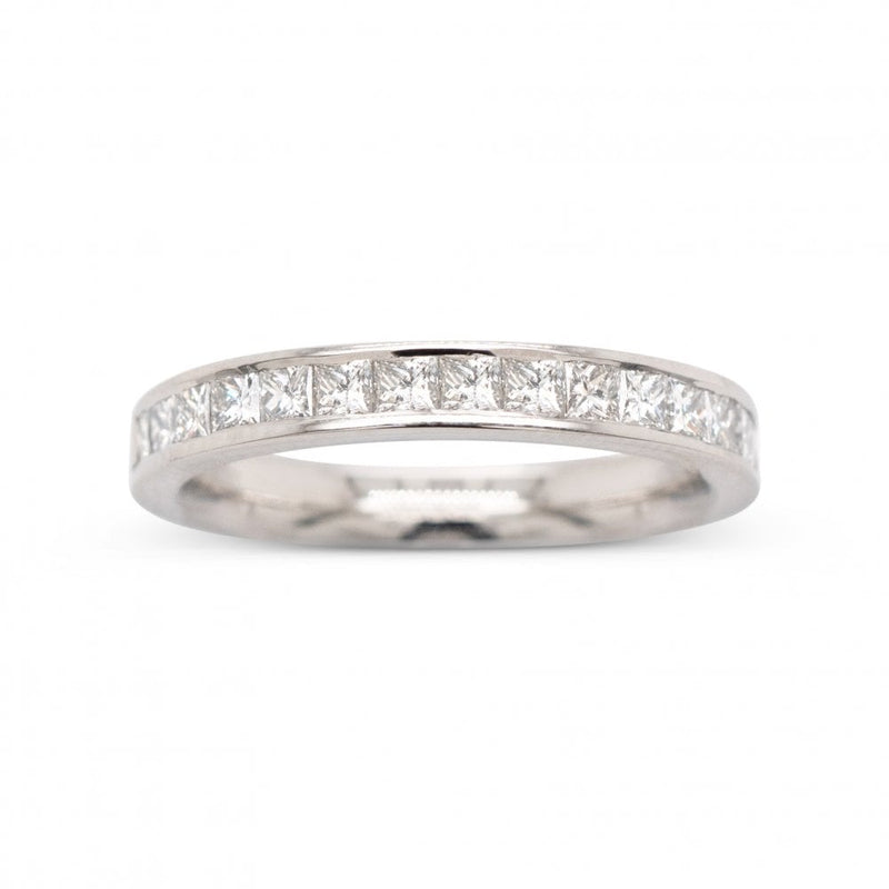Platinum Approx. 0.75ct Channel Set Princess Cut Diamond Engagement Ring Size M 1/2