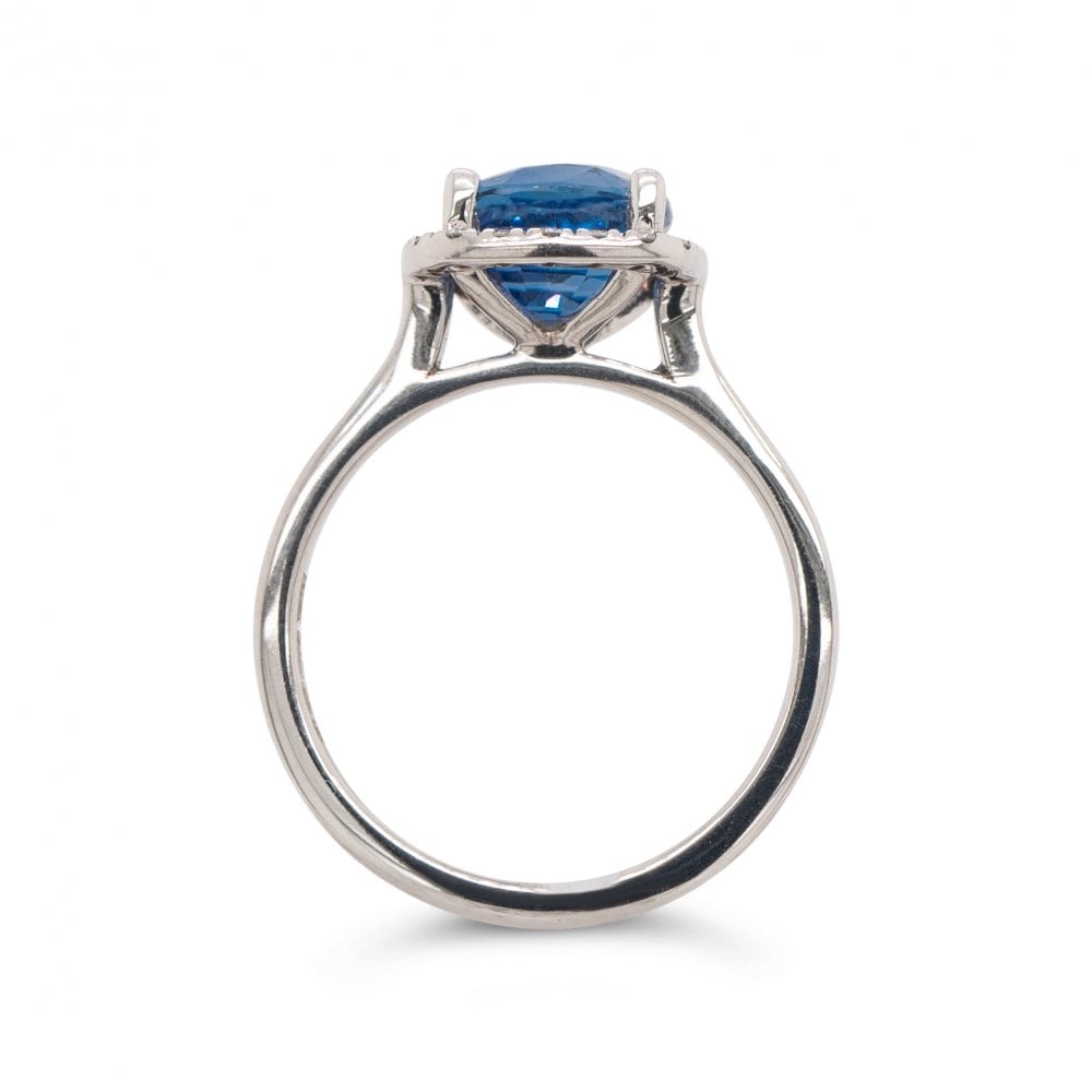 3.08ct Blue Cushion Ceylon Sapphire & Diamond 18ct White Gold Ring