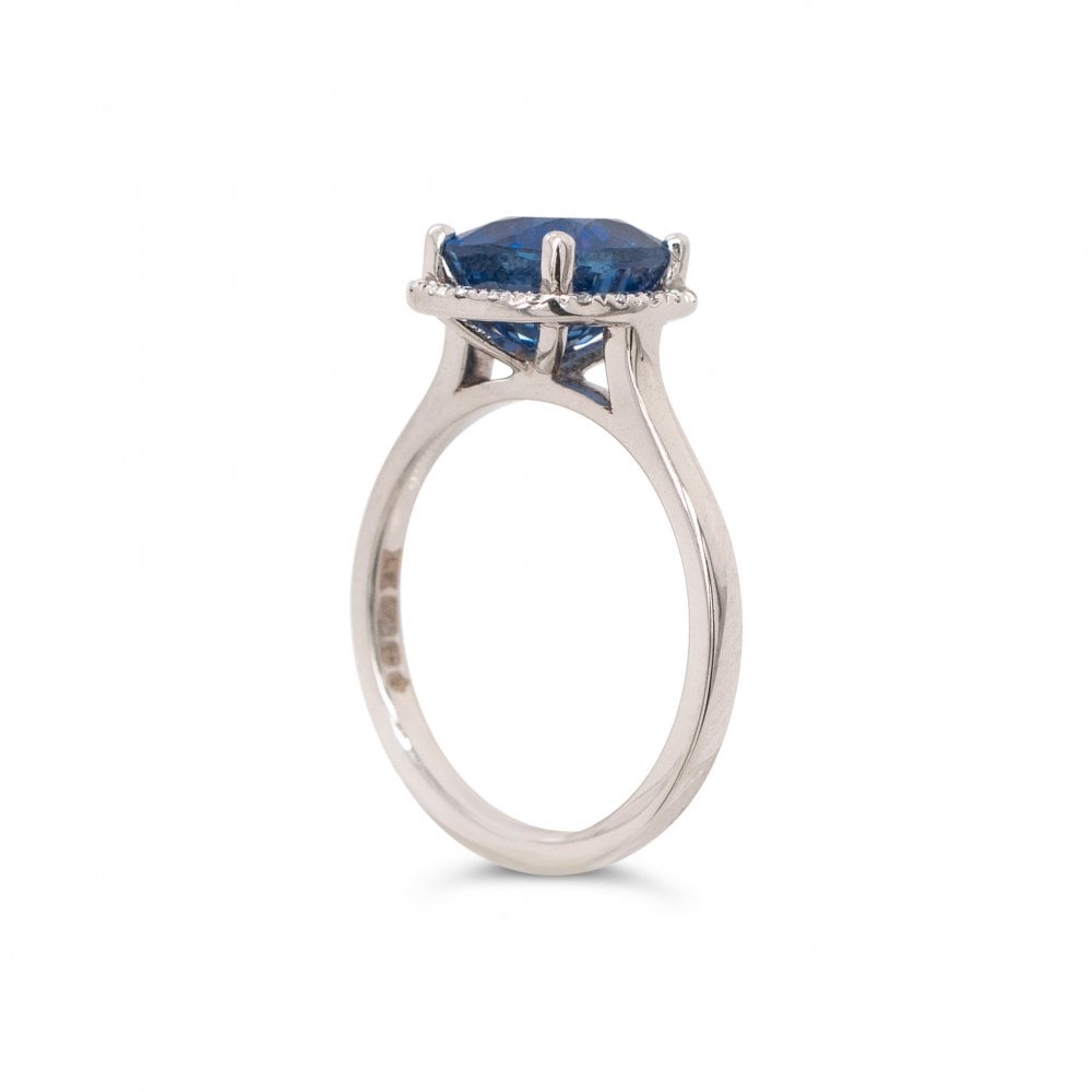 3.08ct Blue Cushion Ceylon Sapphire & Diamond 18ct White Gold Ring