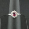 9ct White Gold Dark Pink Stone & Cubic Zirconia Ring Size N 2.2g