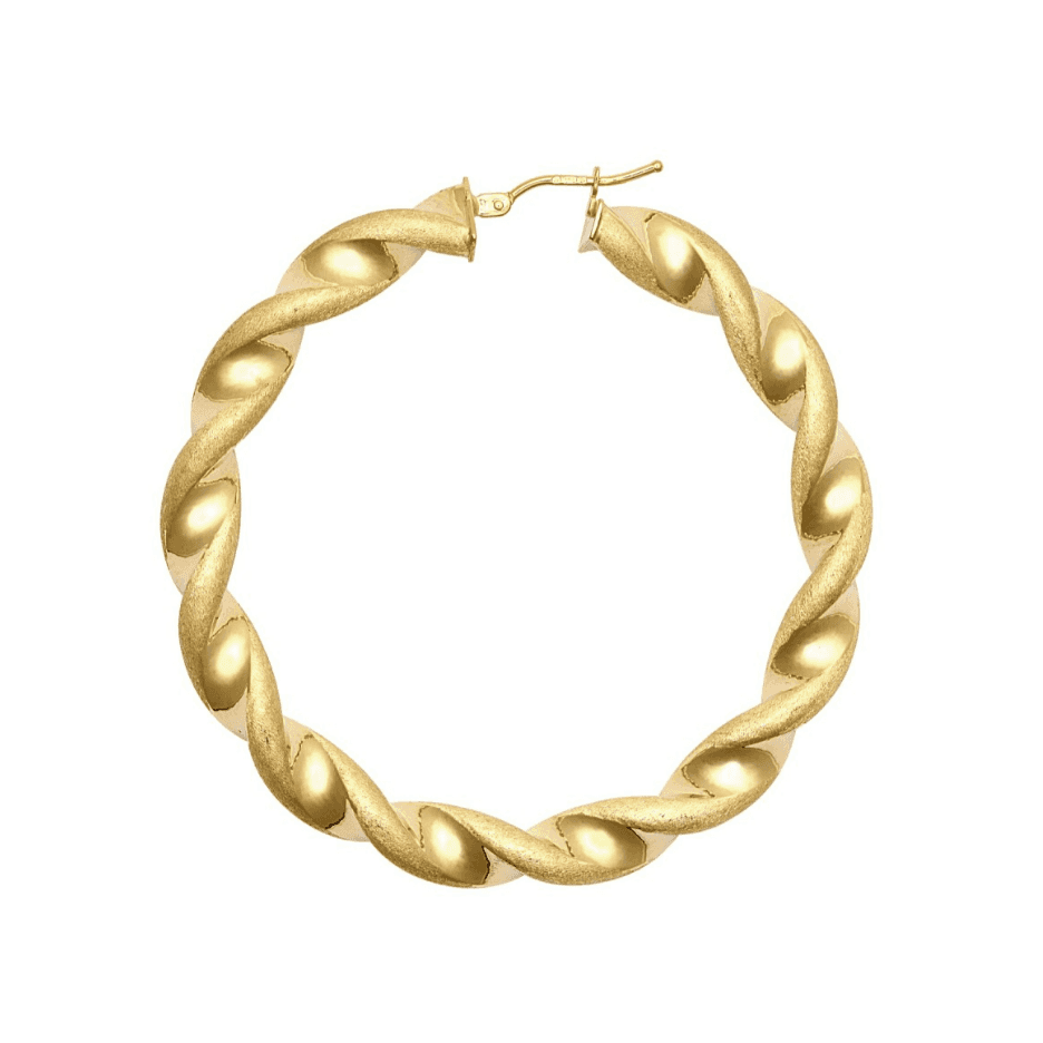 9ct Yellow Gold 52mm Frosted Twist Hoop Earrings